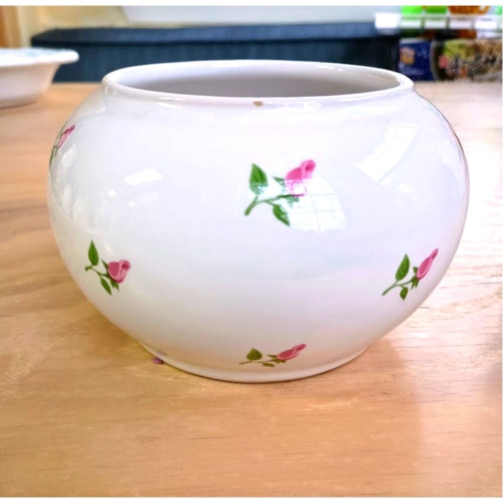 Vintage Teleflora Porcelain White and Pink Roses Round Portugal Vase